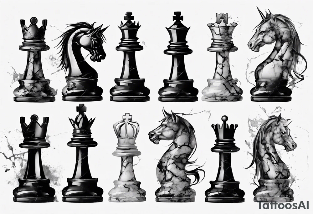 big king chess with lots of cracks marble tattoo idea