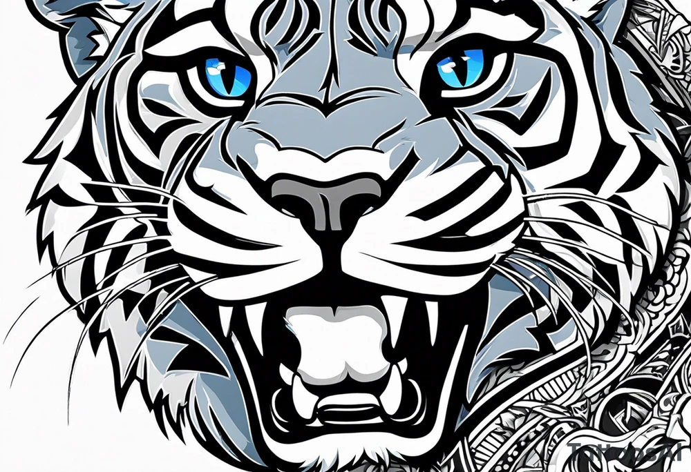blue wildcat in football attire  morphing into jfootball game night half of the face is a black male school student tattoo idea