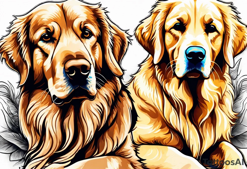 two dogs one is a dark colored golden retriever and the other is a light colored yellow lab. They are happy. tattoo idea