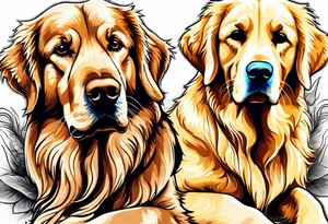 two dogs one is a dark colored golden retriever and the other is a light colored yellow lab. They are happy. tattoo idea
