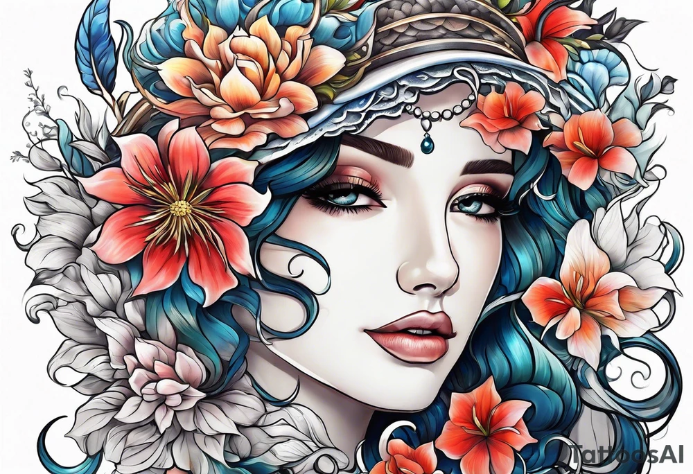 sea, flower tattoo idea