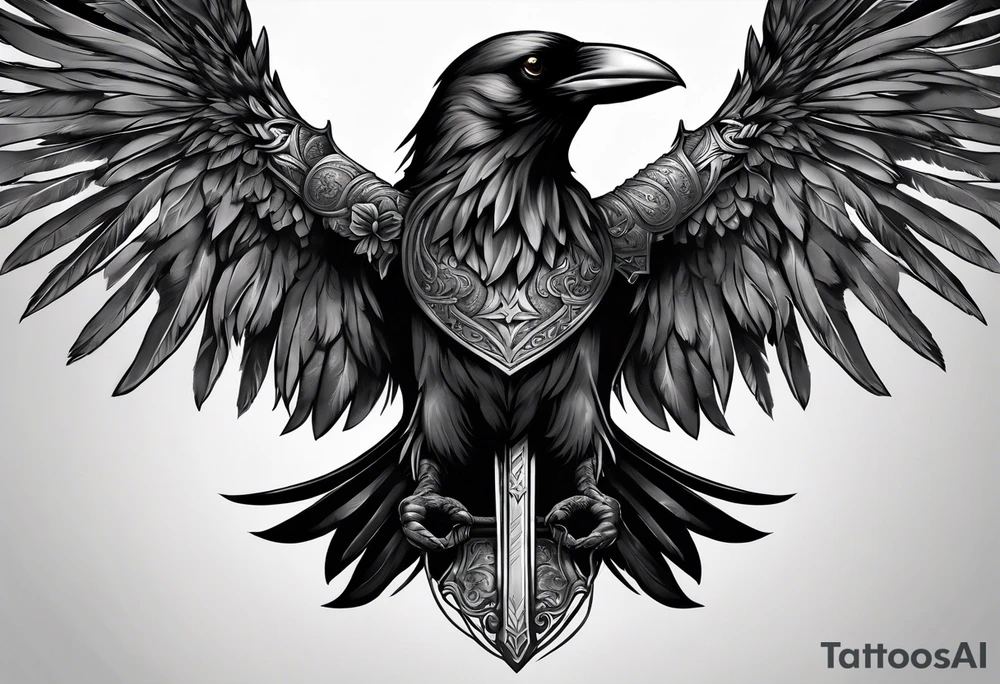 Crow holding sword tattoo idea