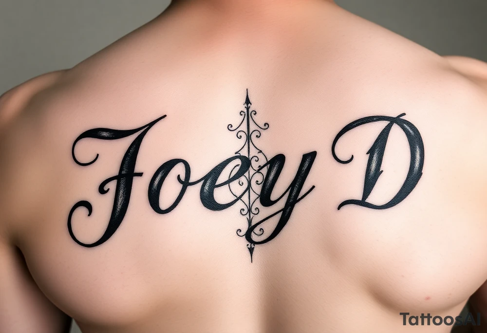 The words Joey D written with a large scale fancy J at the start tattoo idea
