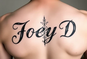 The words Joey D written with a large scale fancy J at the start tattoo idea