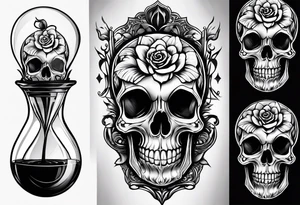Tulip, Skull, hourglass. With Amor Fati and Memento Mori in circled tattoo idea