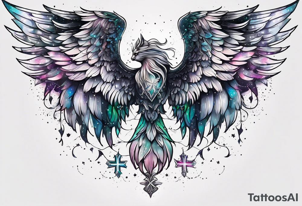 Constellation, Angel wing , animal  snow , cross tattoo idea