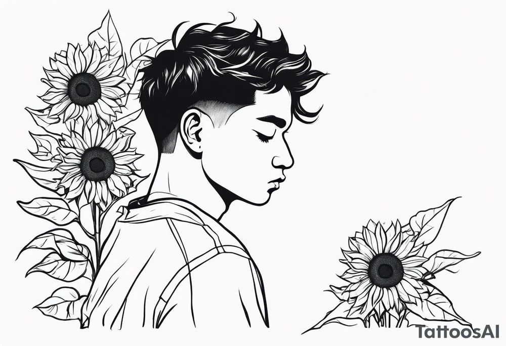 sad boy with sunflower tattoo idea
