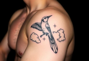 Bluejay, clouds, shining light to or from heaven tattoo idea