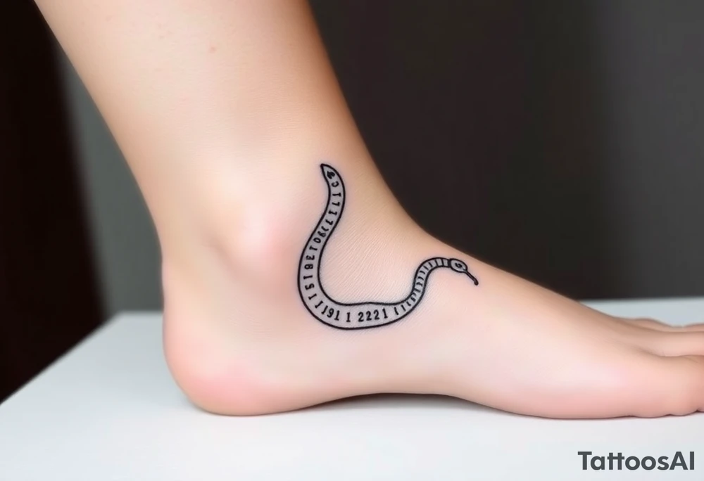 I want a small simple silhouette lines black and white wrist princess like girl snake tattoo that has number 12821 on its body along and also I want it to represent feminine energy crown queen Cycle tattoo idea