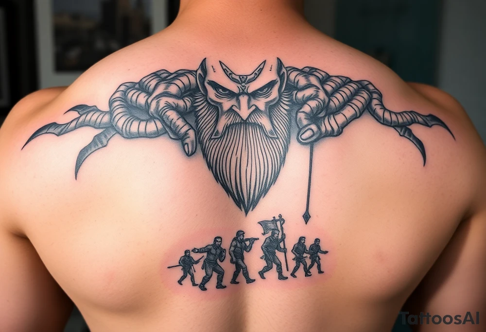 A giant with miniature men as slaves tattoo idea