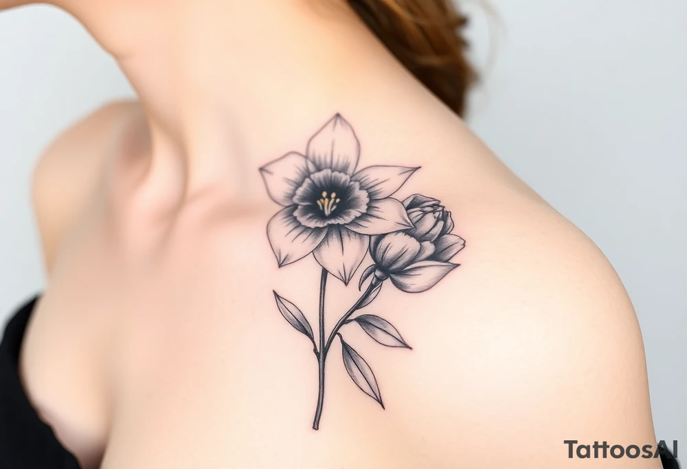 Daffodil Tulip and peony tattoo idea