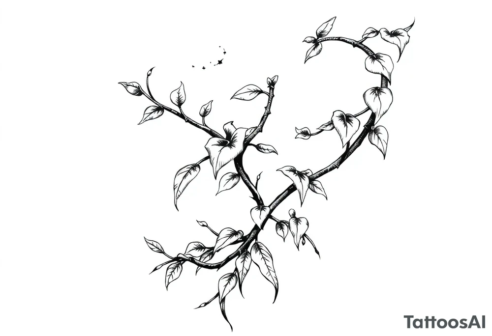 very long twisted plant with long leaves, dripping like ink, growing up under the breasts tattoo idea