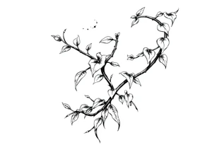 very long twisted plant with long leaves, dripping like ink, growing up under the breasts tattoo idea