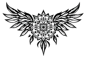spiritual bold line feather indian mandala shaman tattoo idea