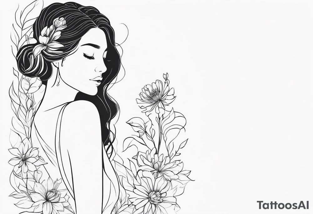 virgo, flowers, dainty, harmony, feminine, minimalist, fine line tattoo idea