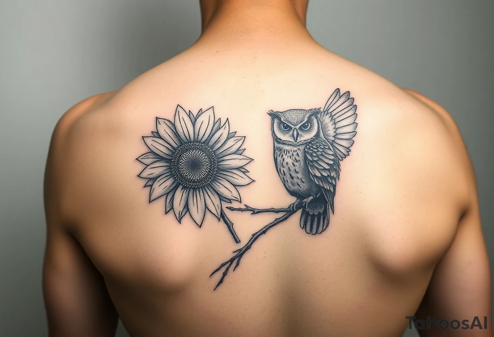 Sunflower and owl design tattoo idea