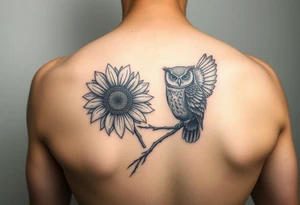 Sunflower and owl design tattoo idea
