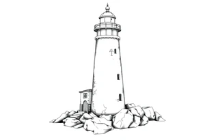 a whole lighthouse with a coat of arms incorporated into the roof tattoo idea