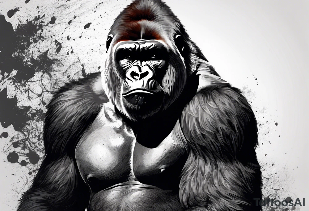 majestic male gorilla, angry face, mouth opened tattoo idea