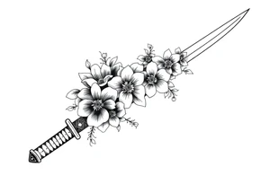 Katana with flowers on the blade tattoo idea