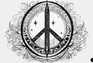 Crescent moon symbol, freedom symbol,  peace symbol, atheist symbol, Jedi symbol  all combined into one abstract tattoo idea