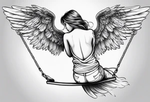 angel on swing with sagging wings, head down tattoo idea