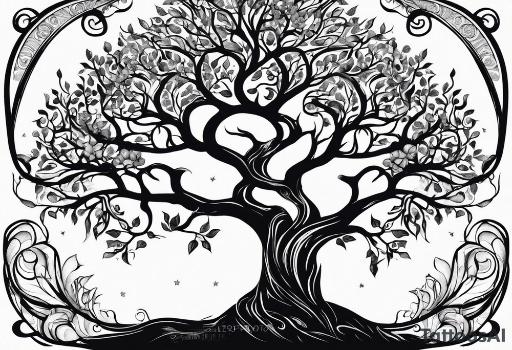 Nordic tree of life made of two seperate trees twisting together tattoo idea