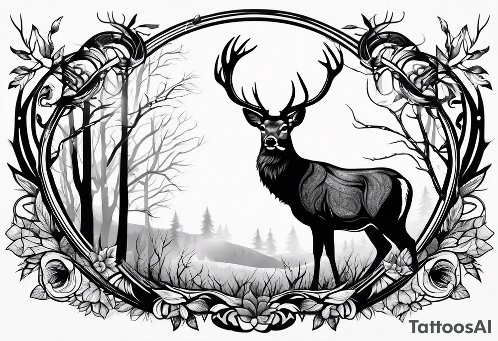 Recurve bow hunting deer tattoo idea