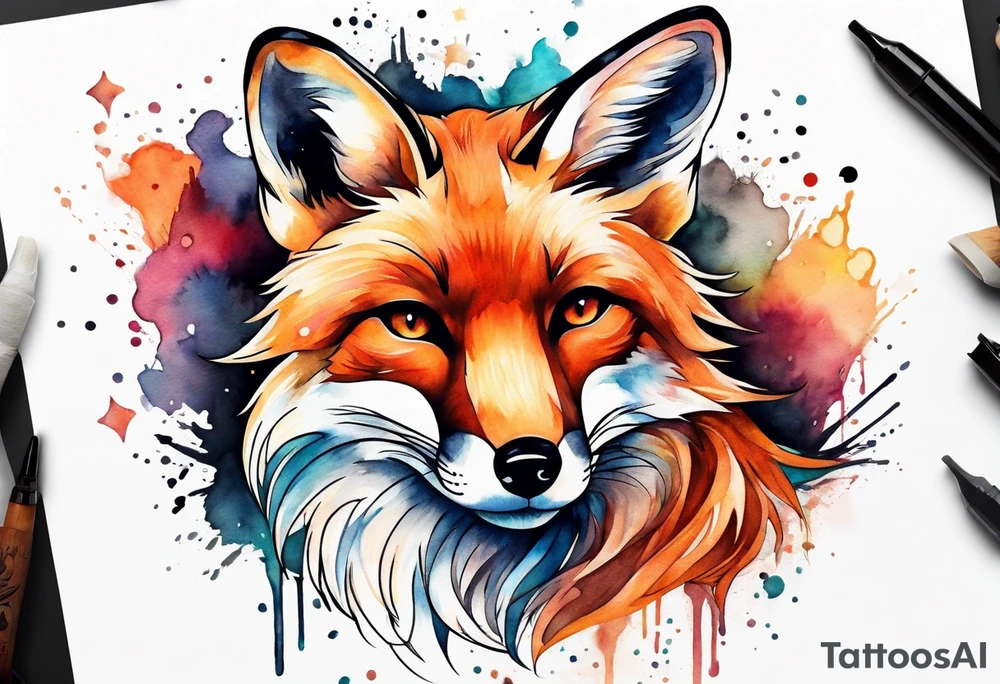 Watercolor fox tattoo idea