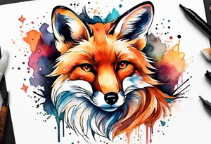 Watercolor fox tattoo idea