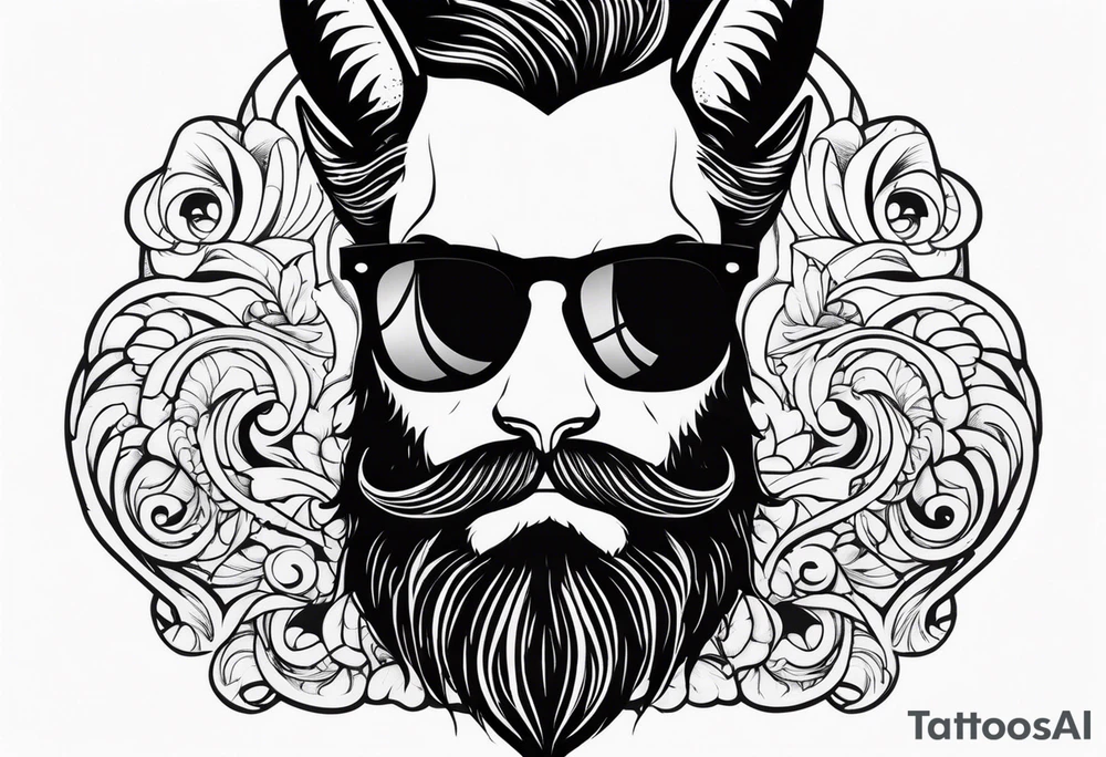 capricorn with beard and sunglasses tattoo idea