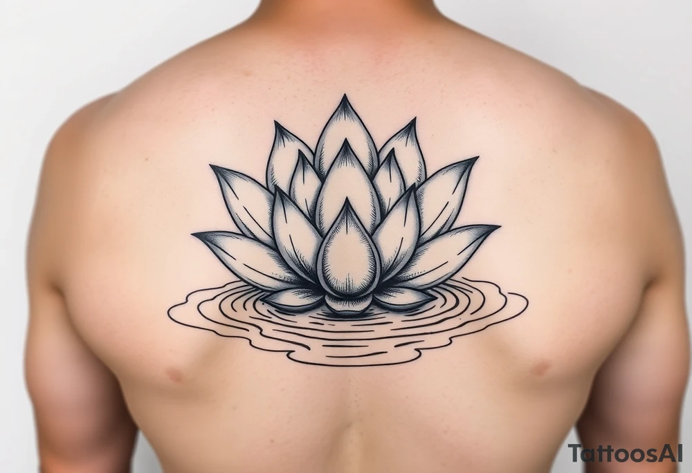 serene lotus flower emerging from sacred waters with ripples tattoo idea
