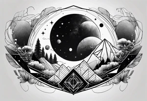 geometric half sleeve tatoo, space, nature tattoo idea