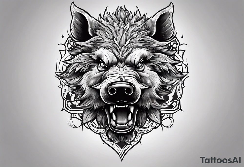 angry boar front tattoo idea