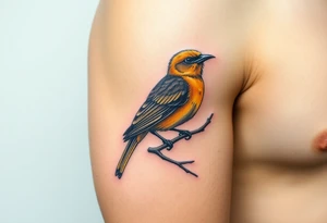 Goldcrest bird sitting on a branch tattoo idea