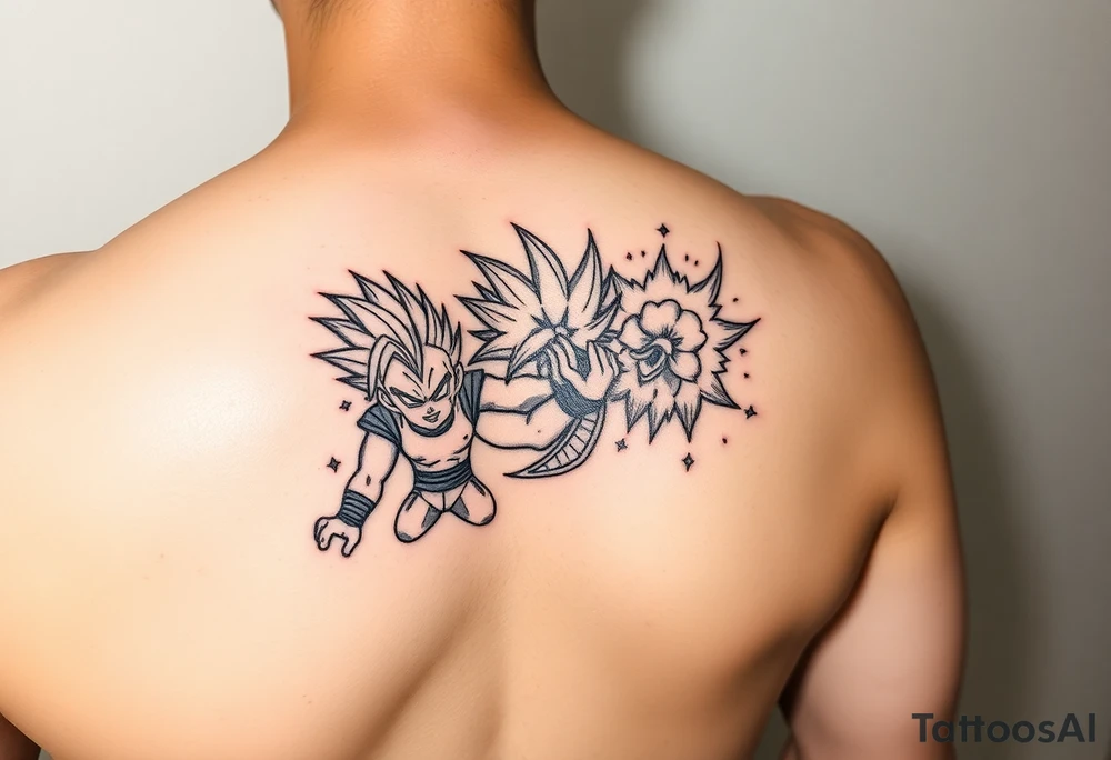 legendary dragonball z scene with energy aura and power effects tattoo idea