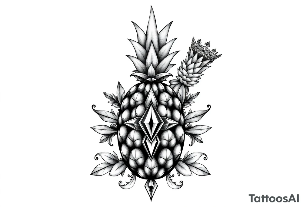 Pineapple, diamonds, crown, Design to be around vagina and anus inline with each other tattoo idea