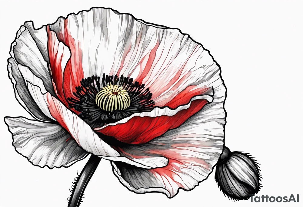 Red poppy flower with stem tattoo idea