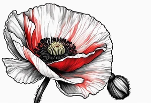 Red poppy flower with stem tattoo idea