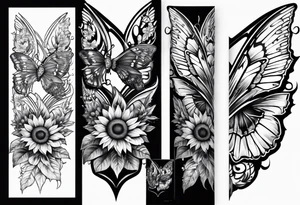 Arm sleeve with Winged cross with sunflower and butterflies tattoo idea