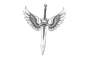 A sword with wings on the handle and a crown over the sword tattoo idea