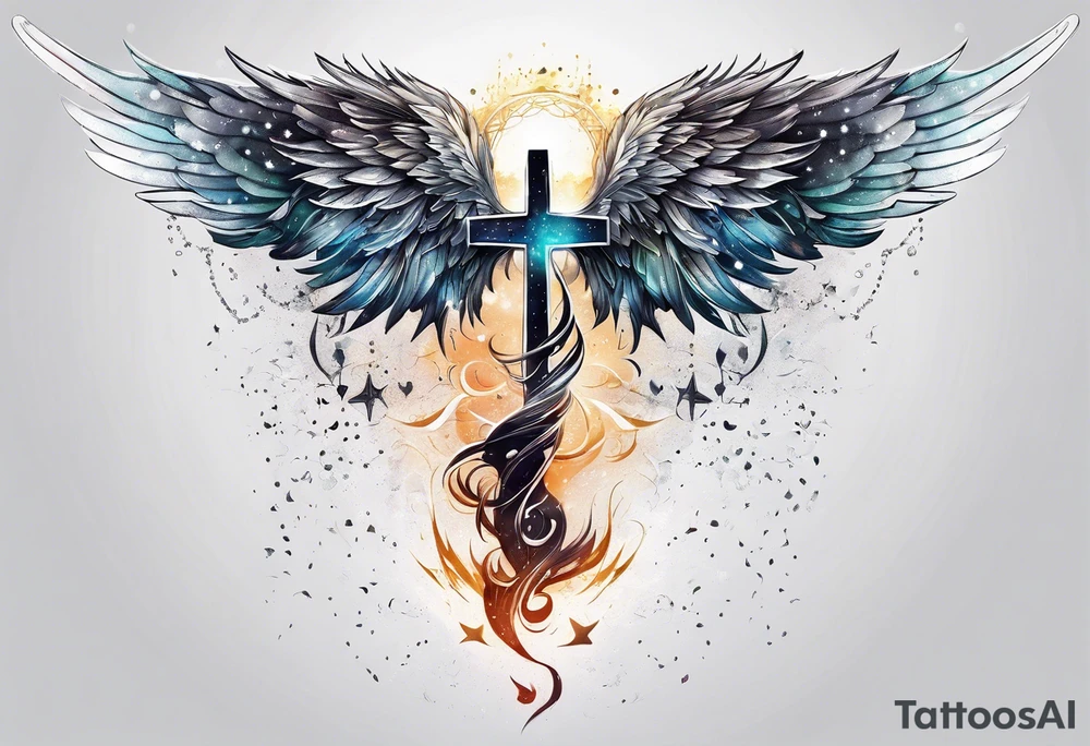 Constellation, Angel wing , snow , cross tattoo idea