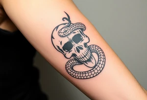 A hyper-realistic Dark Mark, with the snake slithering around the skull, coiled in a hypnotic pose tattoo idea