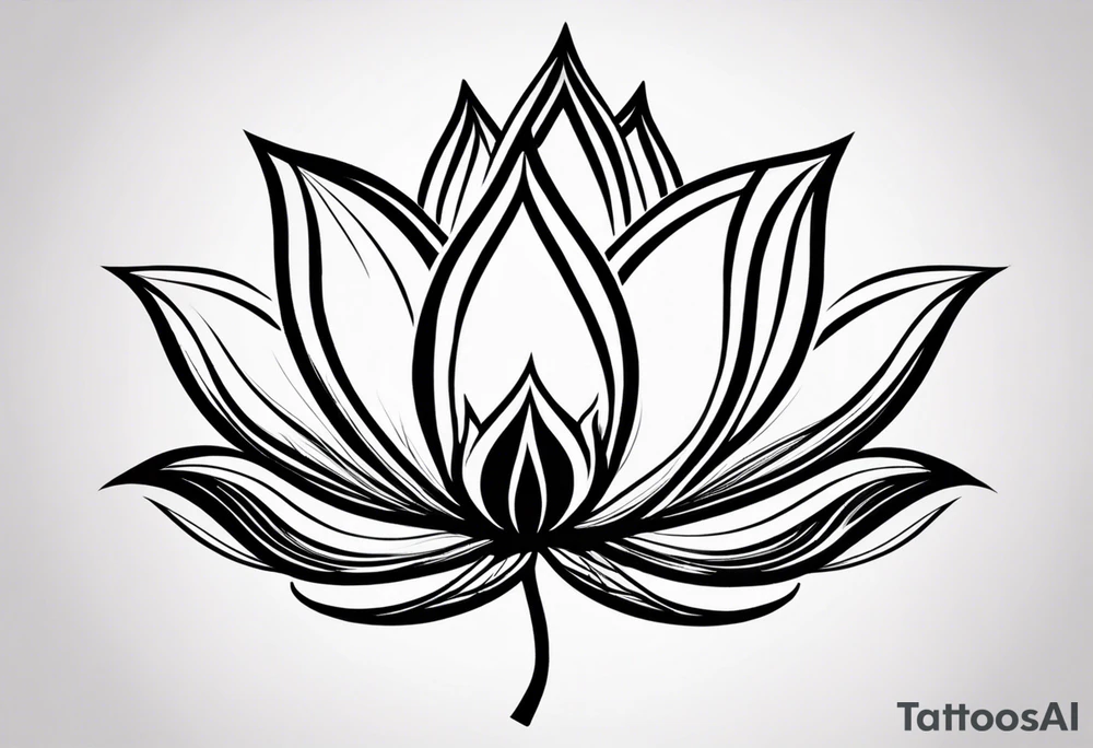 Make a strong and abstract looking lotus flower that will take up the upper left portion of my back. Embedded in the lotus’s leaves should be a rocky area to symbolize strength, a helix to symbolize resiliency and a Greek delta to symbolize transformation. The tattoo should overall represent resiliency and strength and present a strong, firm foundation that displays strength in the face of trauma. The lotus will be the focal point with the other elements naturally included. tattoo idea