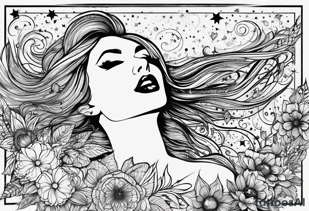The Taylor Swift lyrics “There’s glitter in the floor after the party…” with sparkle designs tattoo idea