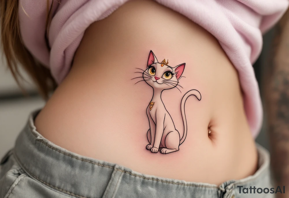 This tattoo of Marie in creamy white with pink details is pure The Aristocats magic. tattoo idea