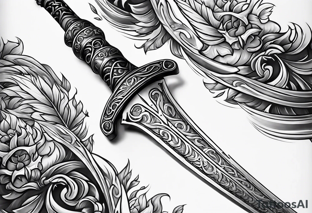 sword with fire in backgrond tattoo idea