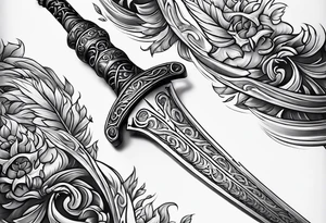 sword with fire in backgrond tattoo idea