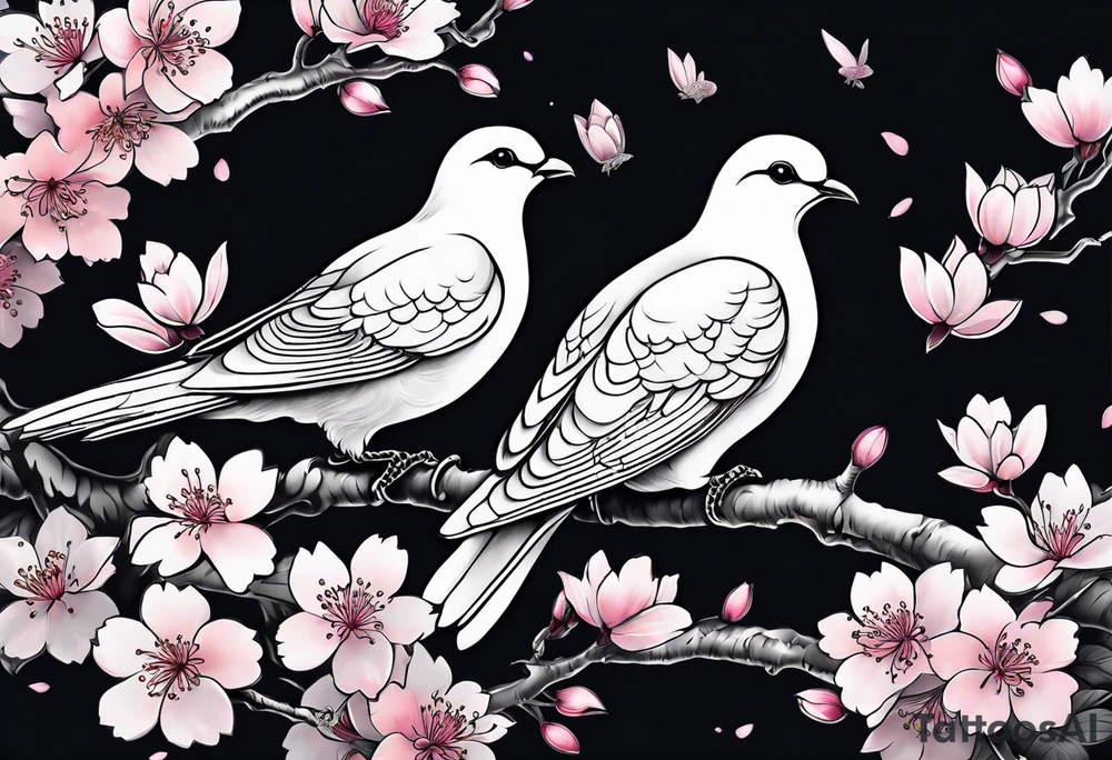 Cherry blossom with 3 doves tattoo idea