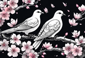 Cherry blossom with 3 doves tattoo idea